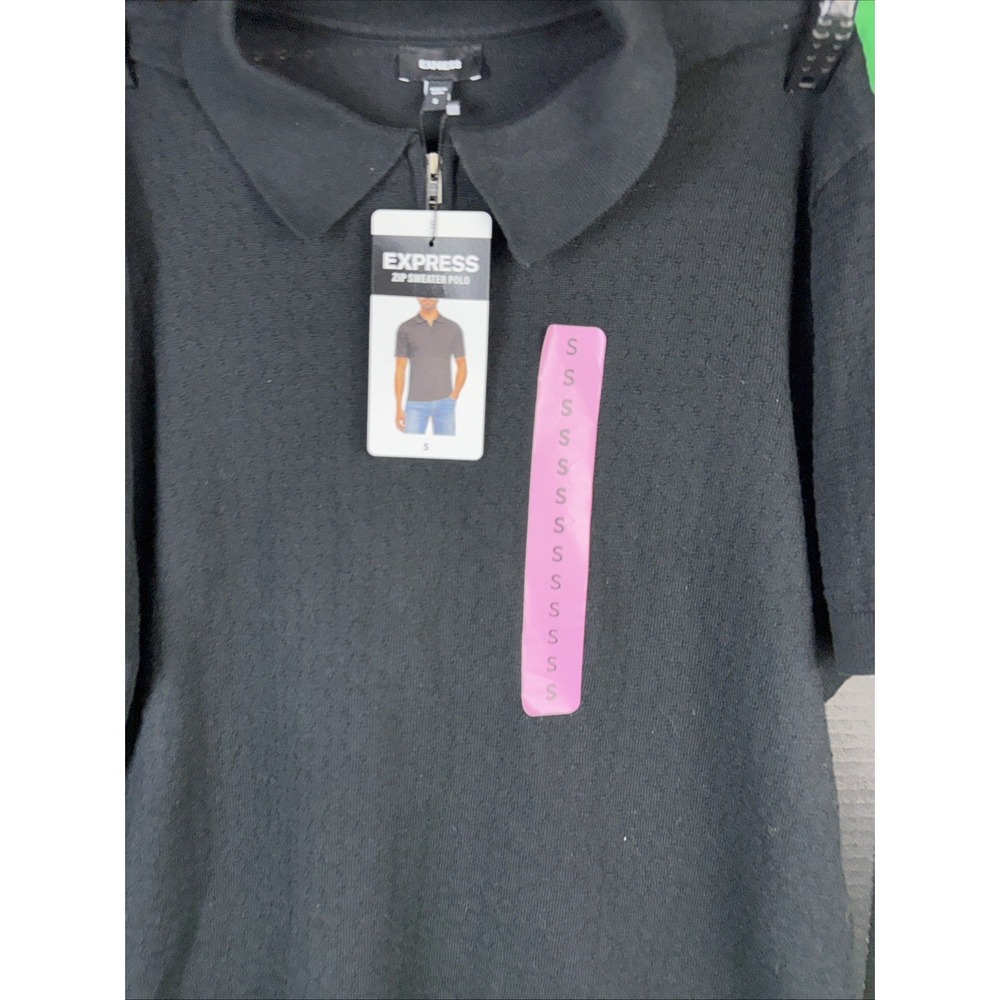 Express Mens Zip Sweater Polo Size S Black Short Sleeve Quarter Zip Pullover NWT